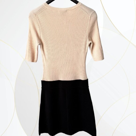 Theory Lexianna Evian Stretch Wool Blend Sweater Dress Colorblock Ivory/Black - Picture 3 of 15